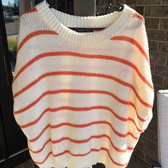 SHEIN Tops - Women's XL White and Orange Striped Short Sleeve Sweater
